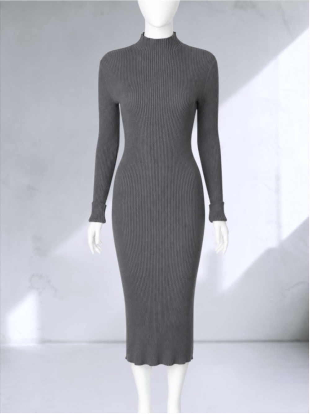 H&M Gray Rib-Knit Mock Turtleneck Midi Dress - Picture 7 of 8